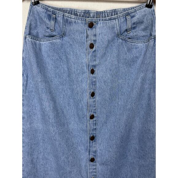 Vintage 1980's Denim Maxi Skirt Sz 8 Bill Blass Full Button Closure Boho Cowgirl - Picture 2 of 10